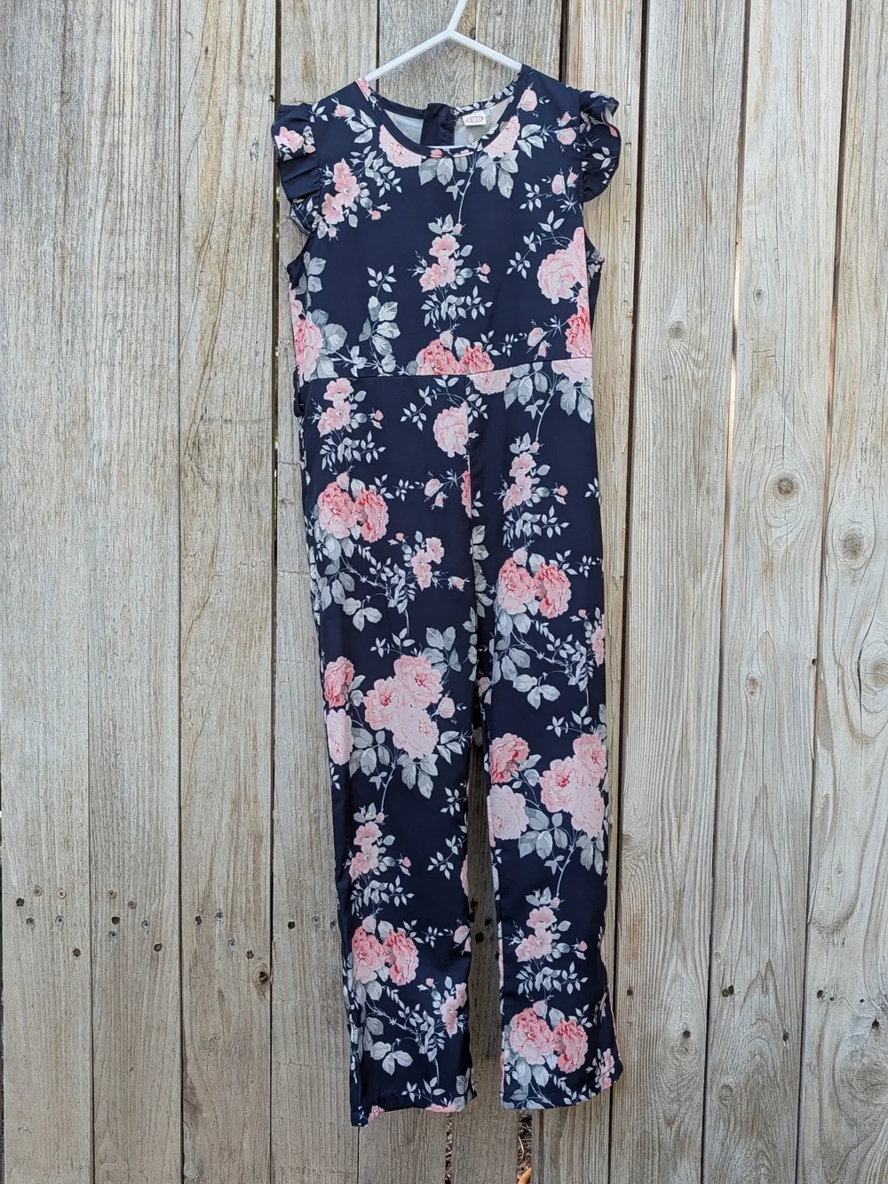 Girls Navy Floral Ruffle Sleeve One-Piece Jumpsuit